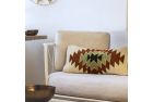 Rectangular Handwoven Beige Cushion with Triangular Geometric Pattern