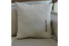 Zippered Linen Cushion with Hand Embroidered Floral Pattern - White