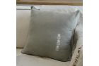 Zippered Linen Cushion with Hand Embroidered Floral Pattern - Green