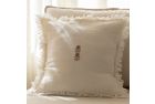 Linen Cushion with Hand Embroidered Floral Pattern - White