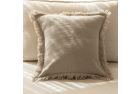 Linen Cushion with Hand Embroidered Floral Pattern - Beige