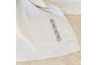 Linen Table Runner with Hand Embroidered Floral Pattern - White