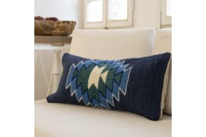 Rectangular Handwoven Blue Cushion with Triangular Geometric Pattern