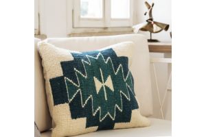 Handwoven Cushion with Green Triangular Geometric Pattern 