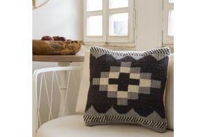 Handwoven Cushion with Rectangular Geometric Pattern