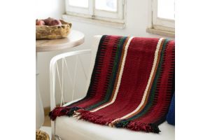 Small Handwoven Rug with Striped Pattern - Shades of Red