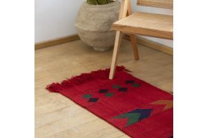 Handwoven Red Rug with Traditional Nomadic Patterns