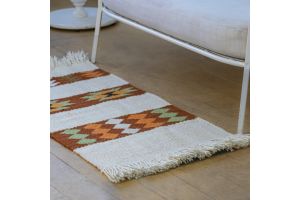 Handwoven Beige Rug with Traditional Nomadic Patterns