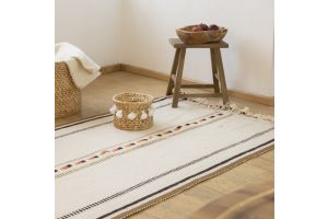 Large Handwoven Rug with Striped Pattern - Shades of Beige