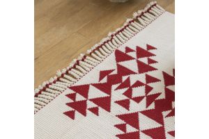 Handwoven Rug with Red Triangular Geometric Pattern