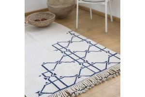 Handwoven Rug with Blue Islamic Geometric Pattern