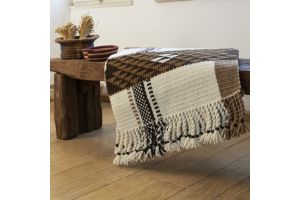 Handwoven Beige Rug with Triangular Geometric Patterns 