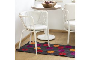 Handwoven Rug with Embroidered Floral Motifs