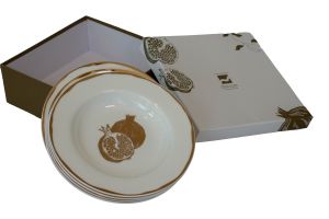 POMEGRANATE SOUP PLATES - 8.5 INCH GOLD & WHITE