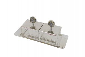 SILVER TRAY WITH PLEXI BOXES & SILVER LID