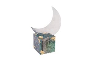 LARGE DECOUPAGE CUBE WITH HILAL-SILVER