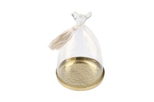 Glass cloche with base - Yellow