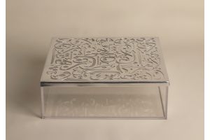 LARGE PLEXI BOX WITH SILVER CALLIGRAPHY LID