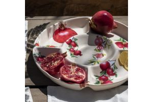 Ceramic Plate Divided with Pomegranate Decoupage