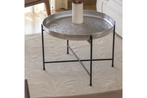 Large Round Metal Tray with Stand-  Silver