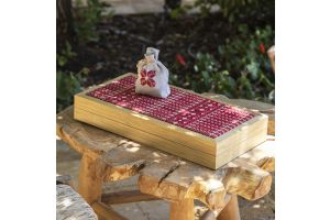 لعبة طاولة الزهر من الخشب مُزينة بتطريز
