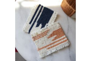 Large Handwoven Wool Coasters - 2 Pack (Orange & Blue)