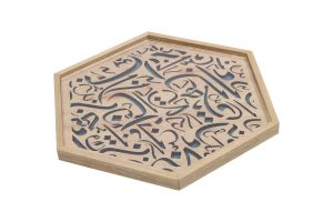 HEXAGONAL TRAY WITH PLEXI LETTERS-Blue
