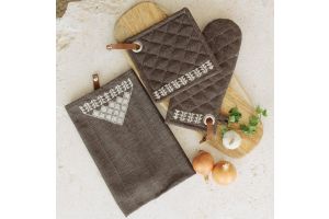 Hand Embroidered Linen Kitchen Set - Dark Grey