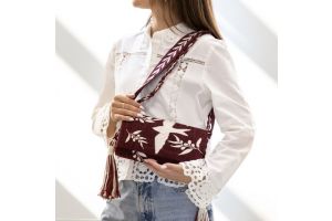 Burgundy Hand-Embroidered Shoulder Bag - ZD Suzani X JRD